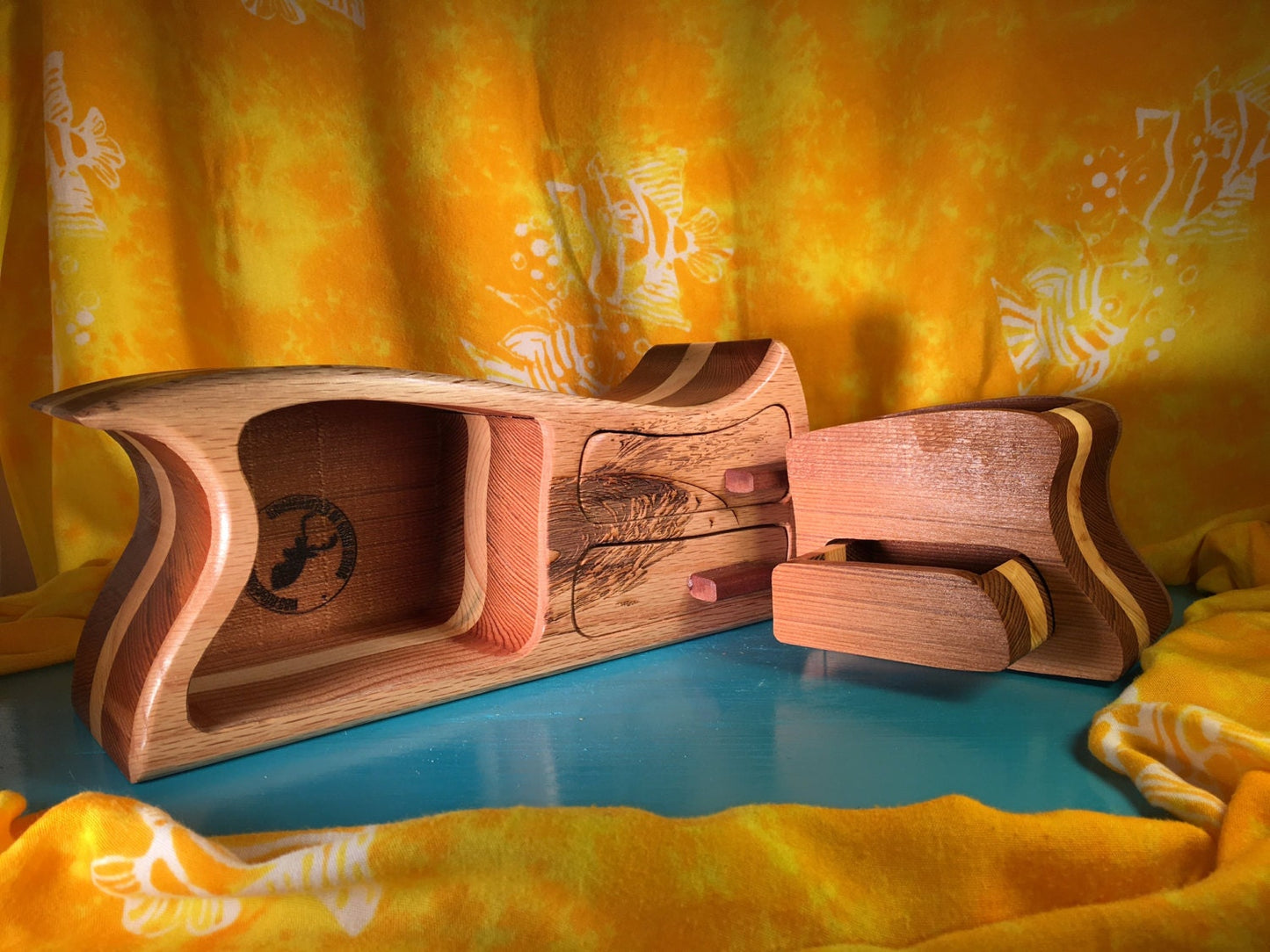 Solid Wood Box W/Drawers - Surfer, Jewelry Box, Handcrafted, Custom Box, Personalized Box, Handmade, Box, Home Decor, Engraved, Stash Box