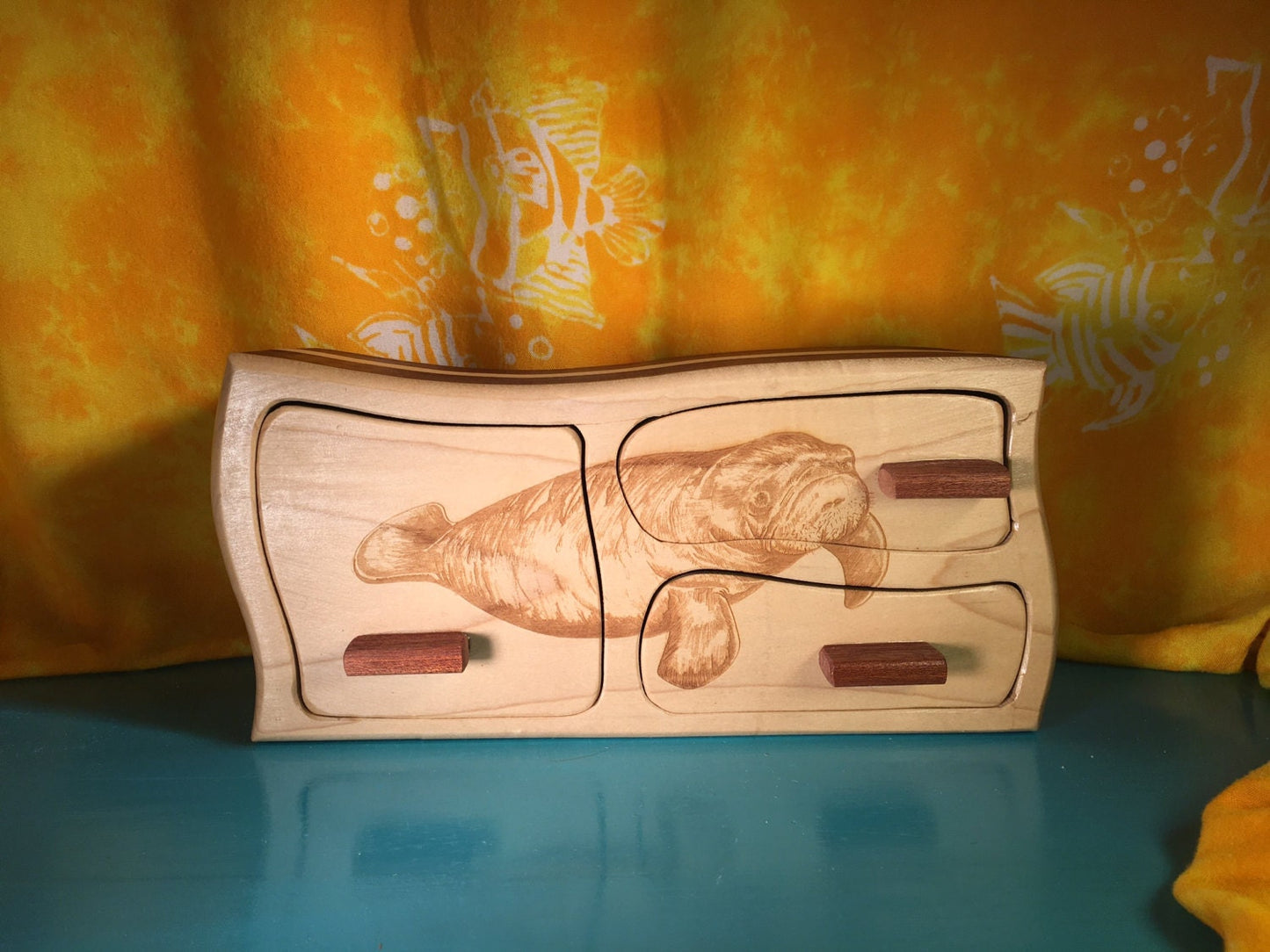 Solid Wood Box W/Drawers - Manatee, Jewelry Box, Handcrafted, Custom Box, Personalized Box, Handmade, Home Decor, Engraved, Stash Box