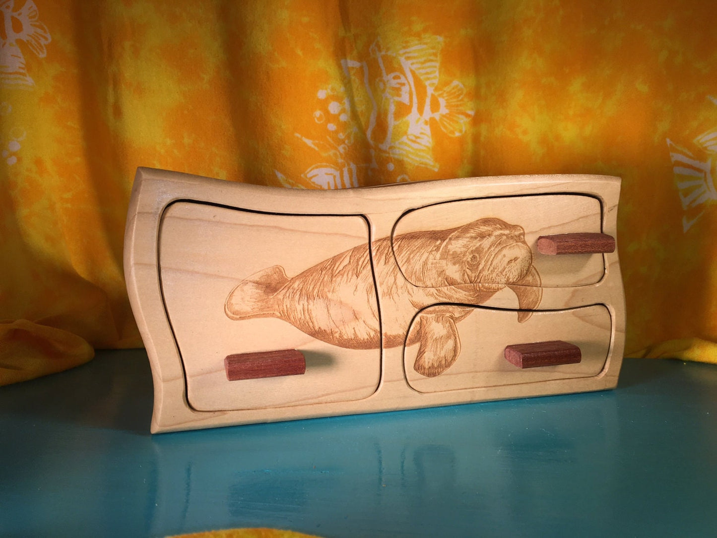 Solid Wood Box W/Drawers - Manatee, Jewelry Box, Handcrafted, Custom Box, Personalized Box, Handmade, Home Decor, Engraved, Stash Box