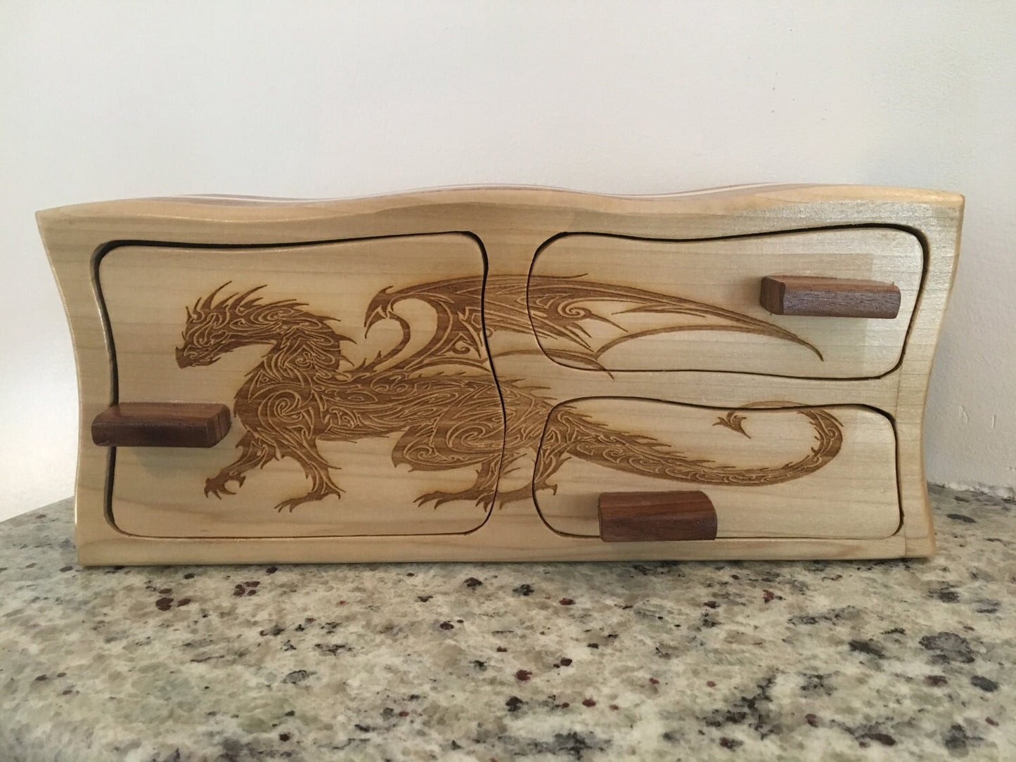 Solid Wood Box W/Drawers - Dragon, Jewelry Box, Handcrafted, Custom Box, Personalized Box, Handmade, Box, Home Decor, Engraved, Stash Box
