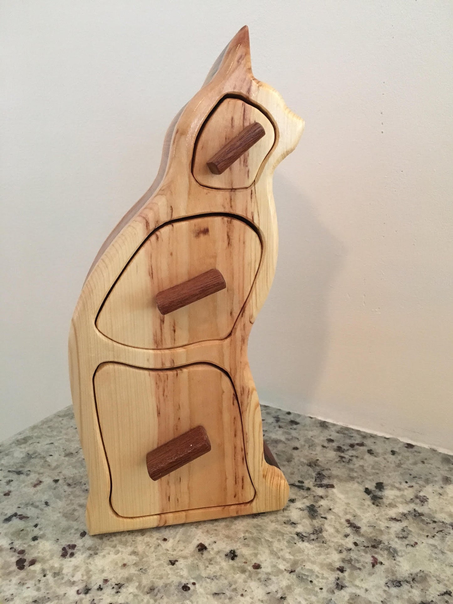 Solid Wood Box w/Drawers - Cat Shaped, Jewelry Box, Handcrafted, Custom Box, Personalized Box, Handmade, Home Decor, Engraved, Stash Box