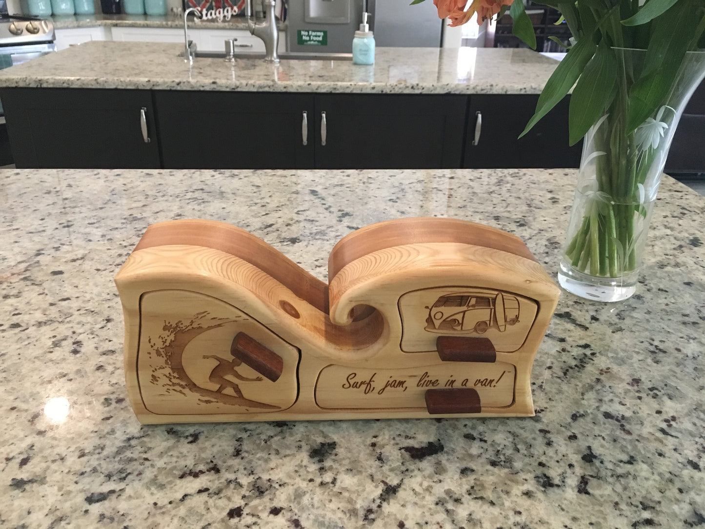 Solid Wood Box W/Drawers - Surf, Jam, Van, Jewelry Box, Handcrafted, Custom Box, Personalized Box, Handmade, Box, Engraved, Stash Box