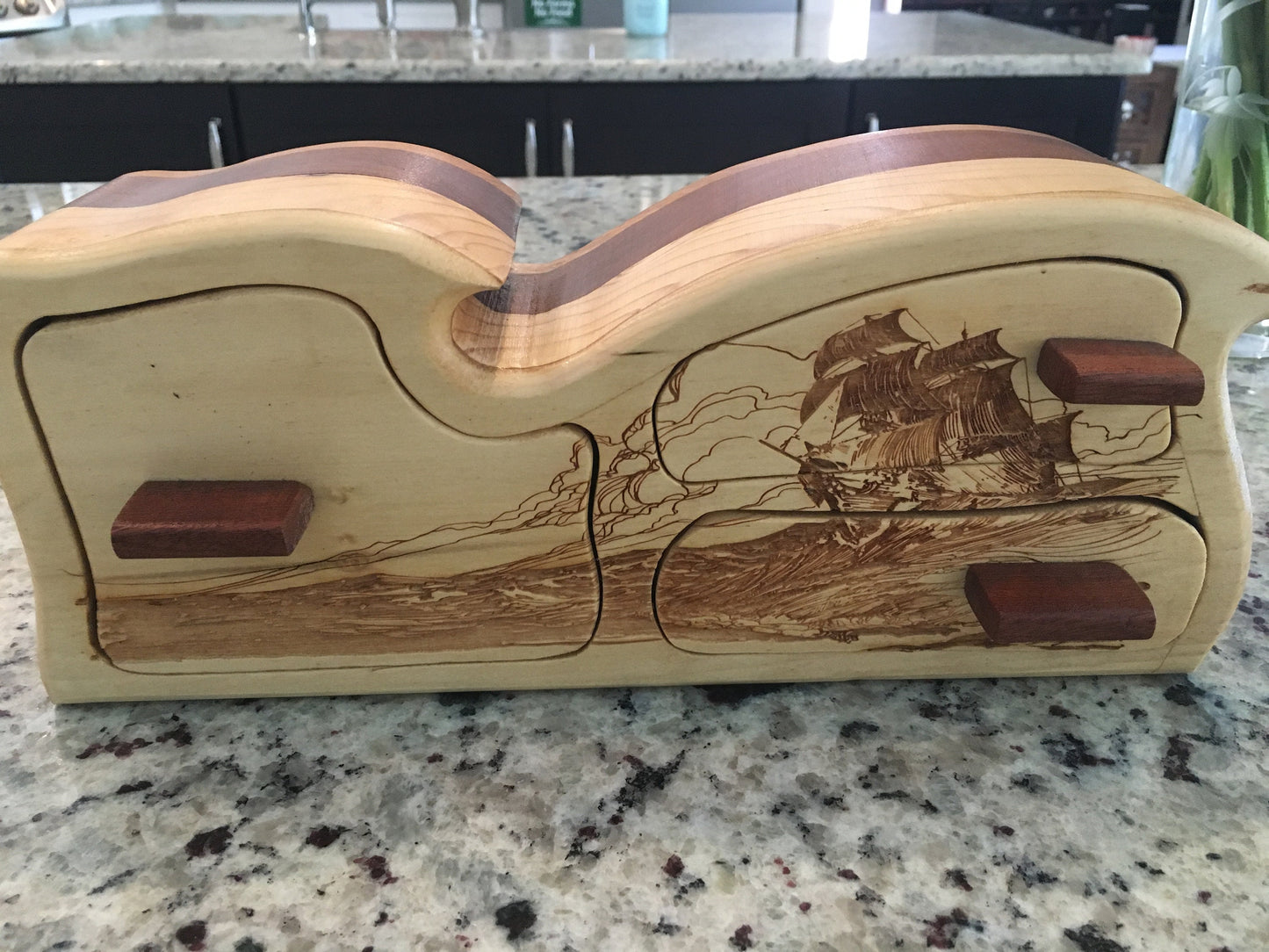 Solid Wood Box W/Drawers - Pirate Ship, Jewelry Box, Handcrafted, Custom Box, Personalized Box, Handmade, Home Decor, Engraved, Stash Box