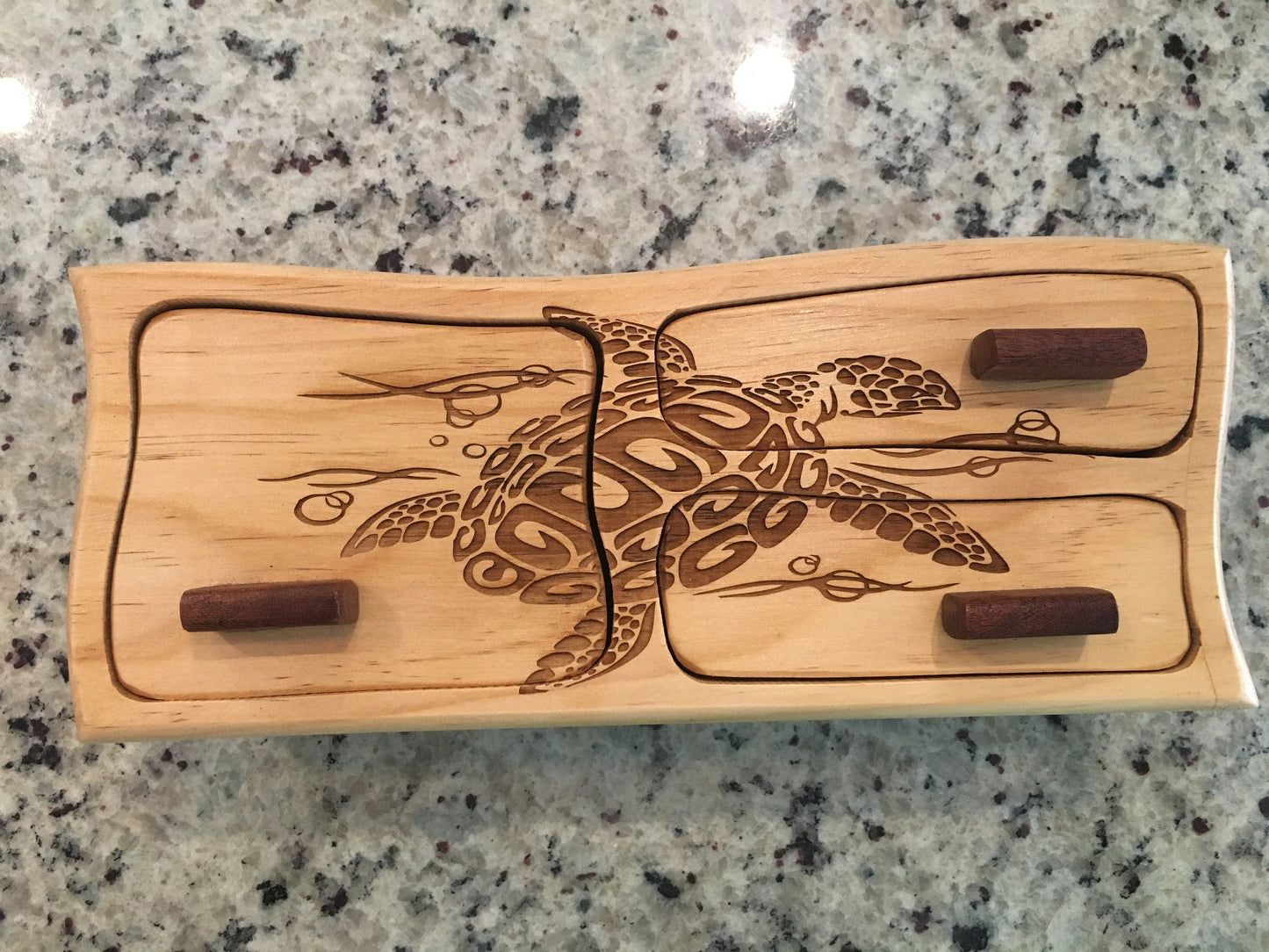 Solid Wood Box W/Drawers - Tribal Turtle, Jewelry Box, Handcrafted, Custom Box, Personalized Box, Handmade, Box, Engraved, Stash Box