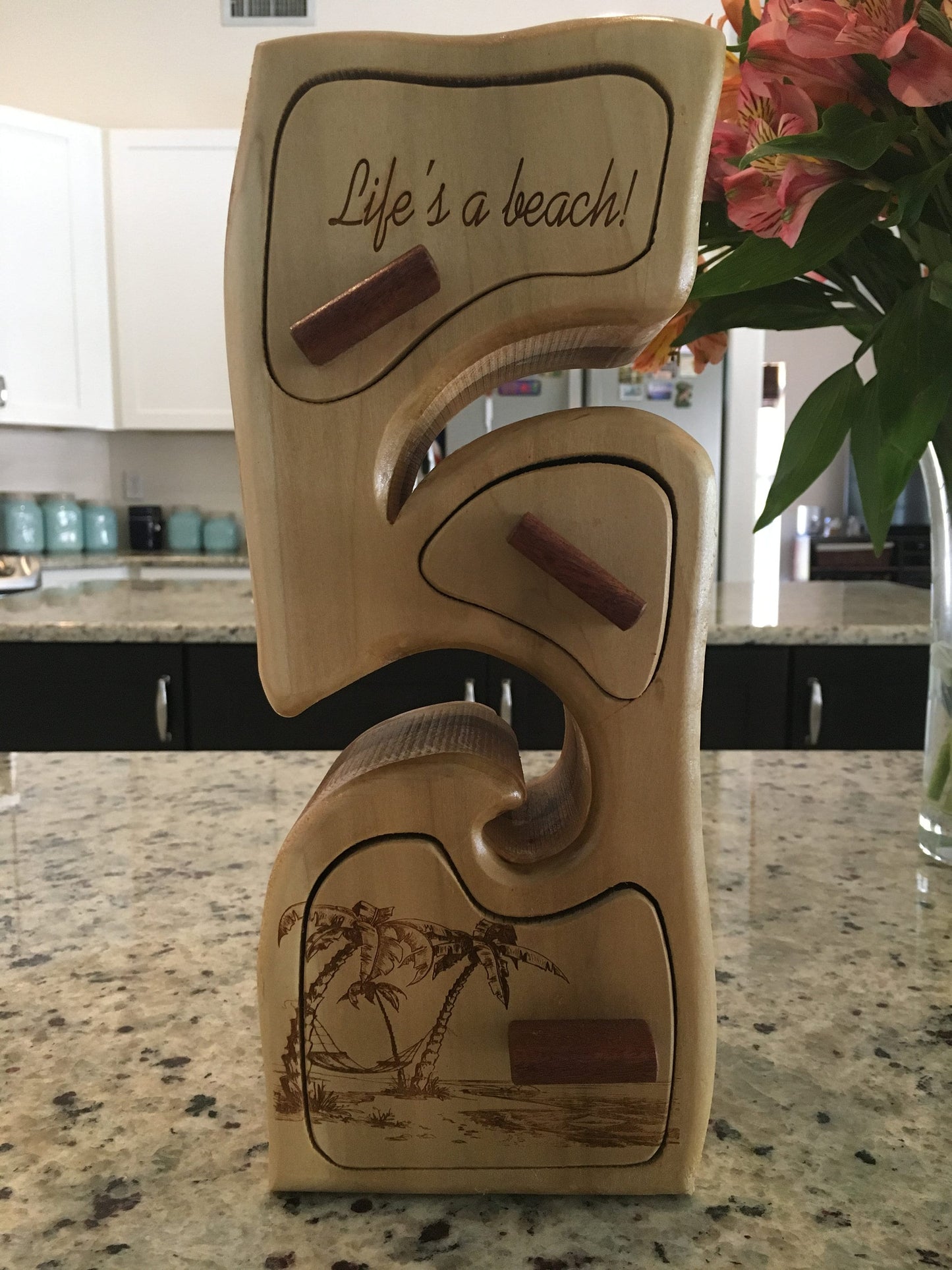 Solid Wood Box W/Drawers - Life's A Beach, Jewelry Box, Handcrafted, Custom Box, Personalized Box, Handmade, Box, Engraved, Stash Box