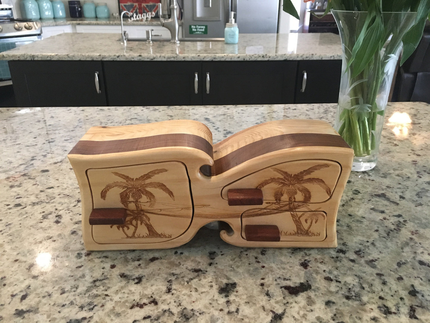 Solid Wood Box W/Drawers - Palm Tree Hammock, Jewelry Box, Handcrafted, Custom Box, Personalized Box, Handmade, Engraved, Stash Box