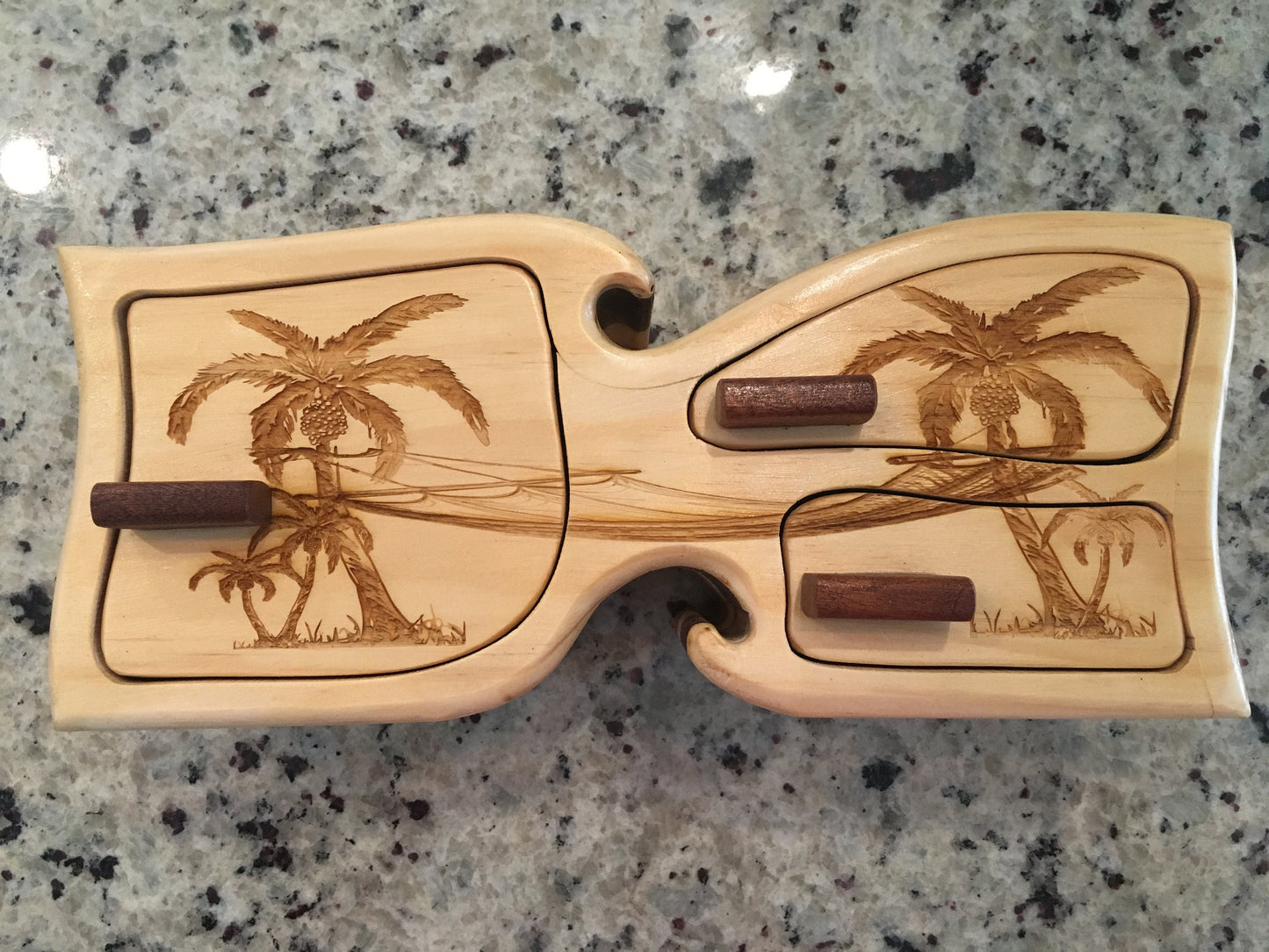 Solid Wood Box W/Drawers - Palm Tree Hammock, Jewelry Box, Handcrafted, Custom Box, Personalized Box, Handmade, Engraved, Stash Box