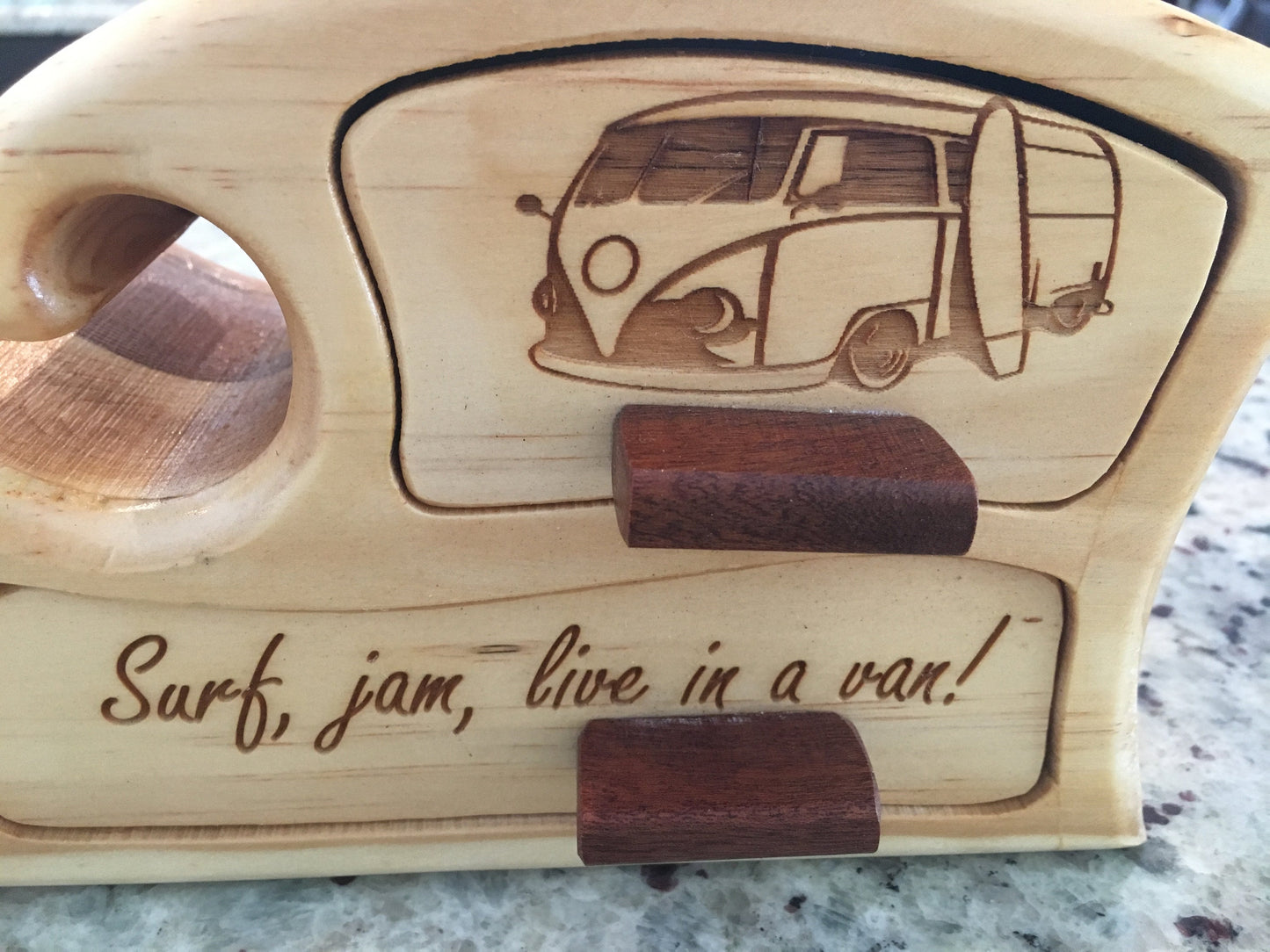 Solid Wood Box W/Drawers - Surf, Jam, Van, Jewelry Box, Handcrafted, Custom Box, Personalized Box, Handmade, Box, Engraved, Stash Box