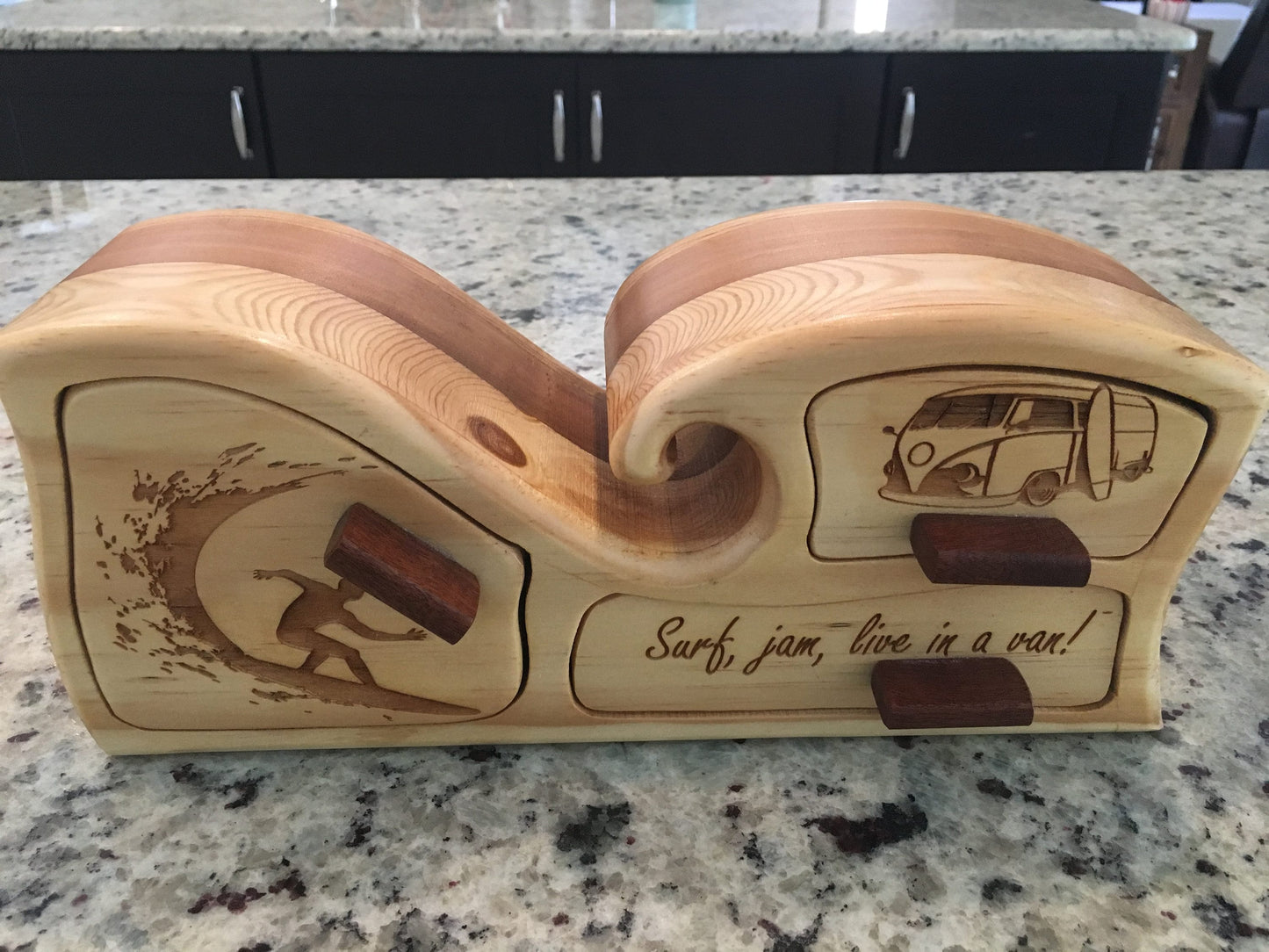 Solid Wood Box W/Drawers - Surf, Jam, Van, Jewelry Box, Handcrafted, Custom Box, Personalized Box, Handmade, Box, Engraved, Stash Box