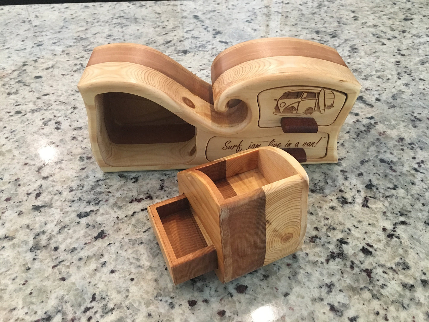 Solid Wood Box W/Drawers - Surf, Jam, Van, Jewelry Box, Handcrafted, Custom Box, Personalized Box, Handmade, Box, Engraved, Stash Box
