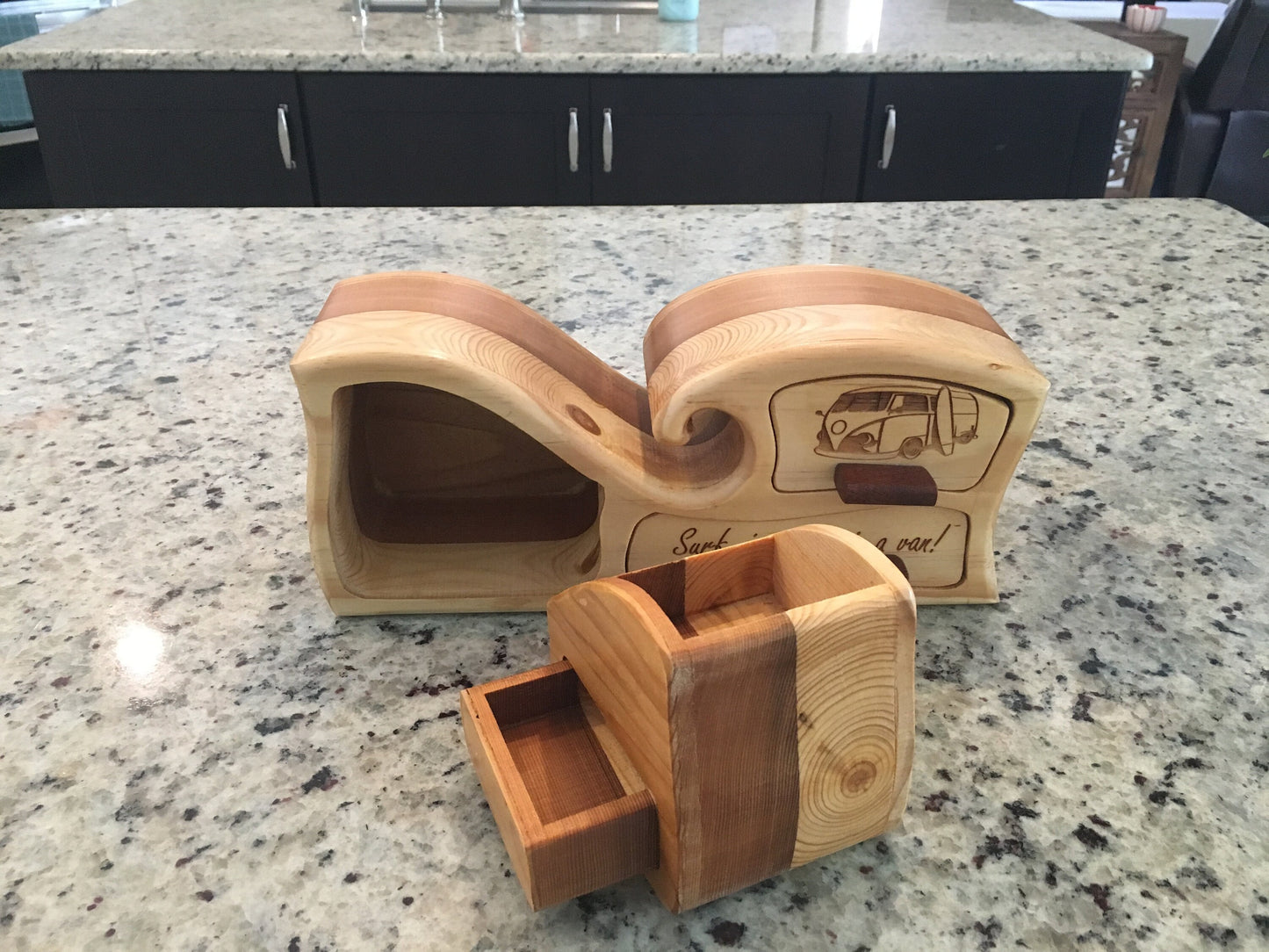 Solid Wood Box W/Drawers - Surf, Jam, Van, Jewelry Box, Handcrafted, Custom Box, Personalized Box, Handmade, Box, Engraved, Stash Box