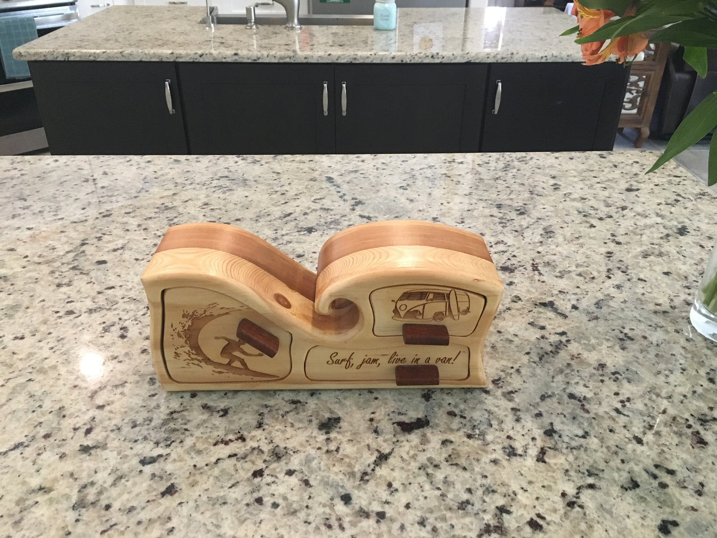Solid Wood Box W/Drawers - Surf, Jam, Van, Jewelry Box, Handcrafted, Custom Box, Personalized Box, Handmade, Box, Engraved, Stash Box