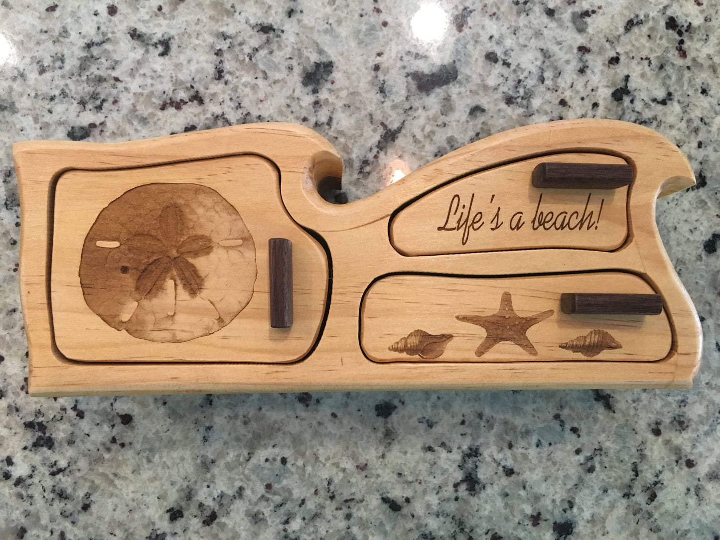 Solid Wood Box W/Drawers - Life's A Beach Wave, Jewelry Box, Handcrafted, Custom Box, Personalized Box, Handmade, Engraved, Stash Box