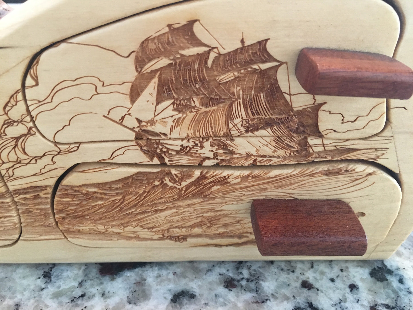 Solid Wood Box W/Drawers - Pirate Ship, Jewelry Box, Handcrafted, Custom Box, Personalized Box, Handmade, Home Decor, Engraved, Stash Box