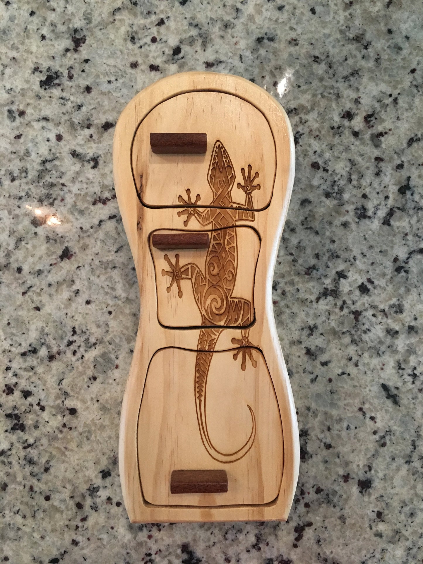Solid Wood Box W/Drawers - Gecko, Jewelry Box, Handcrafted, Custom Box, Personalized Box, Handmade, Box, Home Decor, Engraved, Stash Box