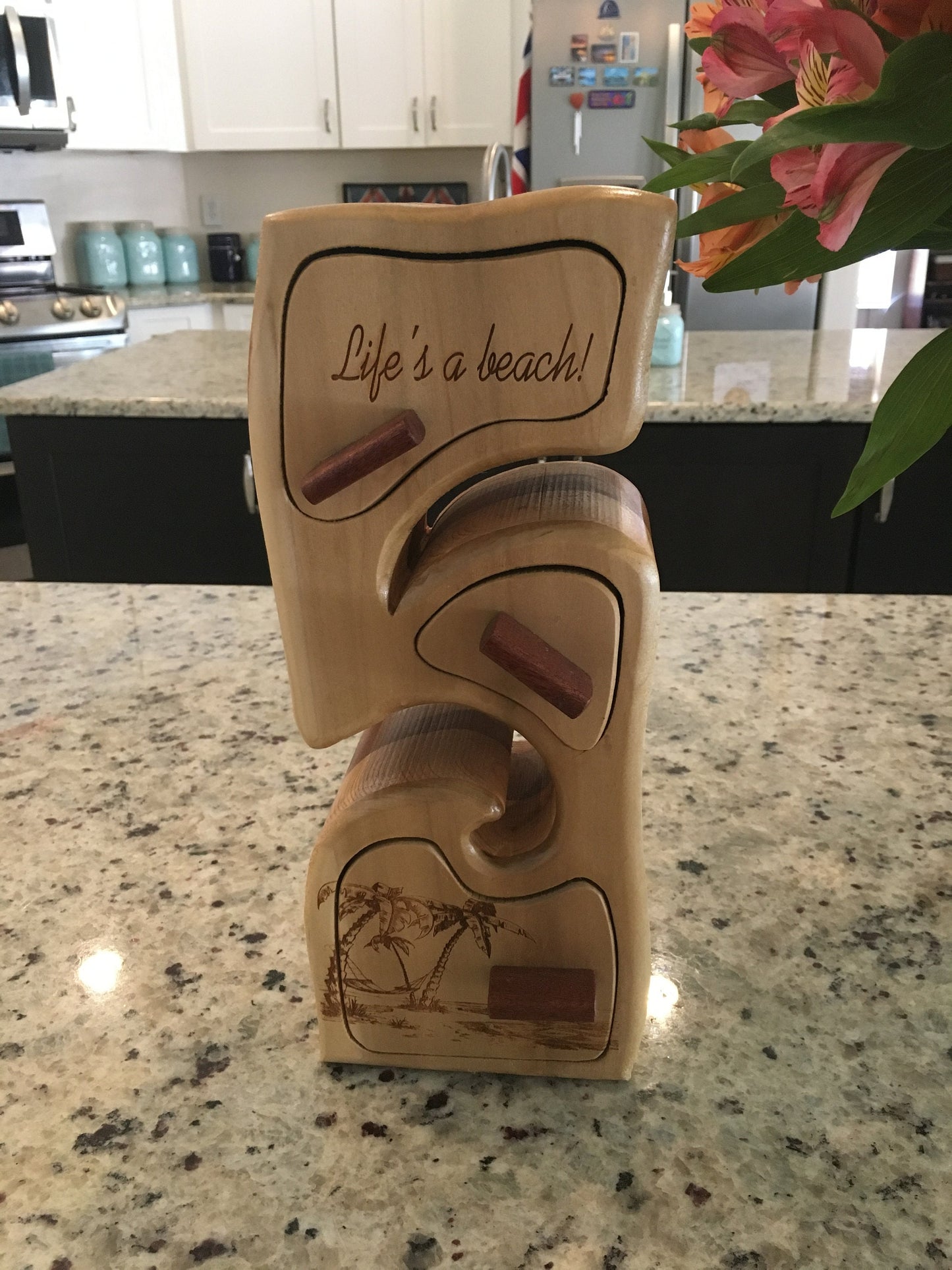 Solid Wood Box W/Drawers - Life's A Beach, Jewelry Box, Handcrafted, Custom Box, Personalized Box, Handmade, Box, Engraved, Stash Box