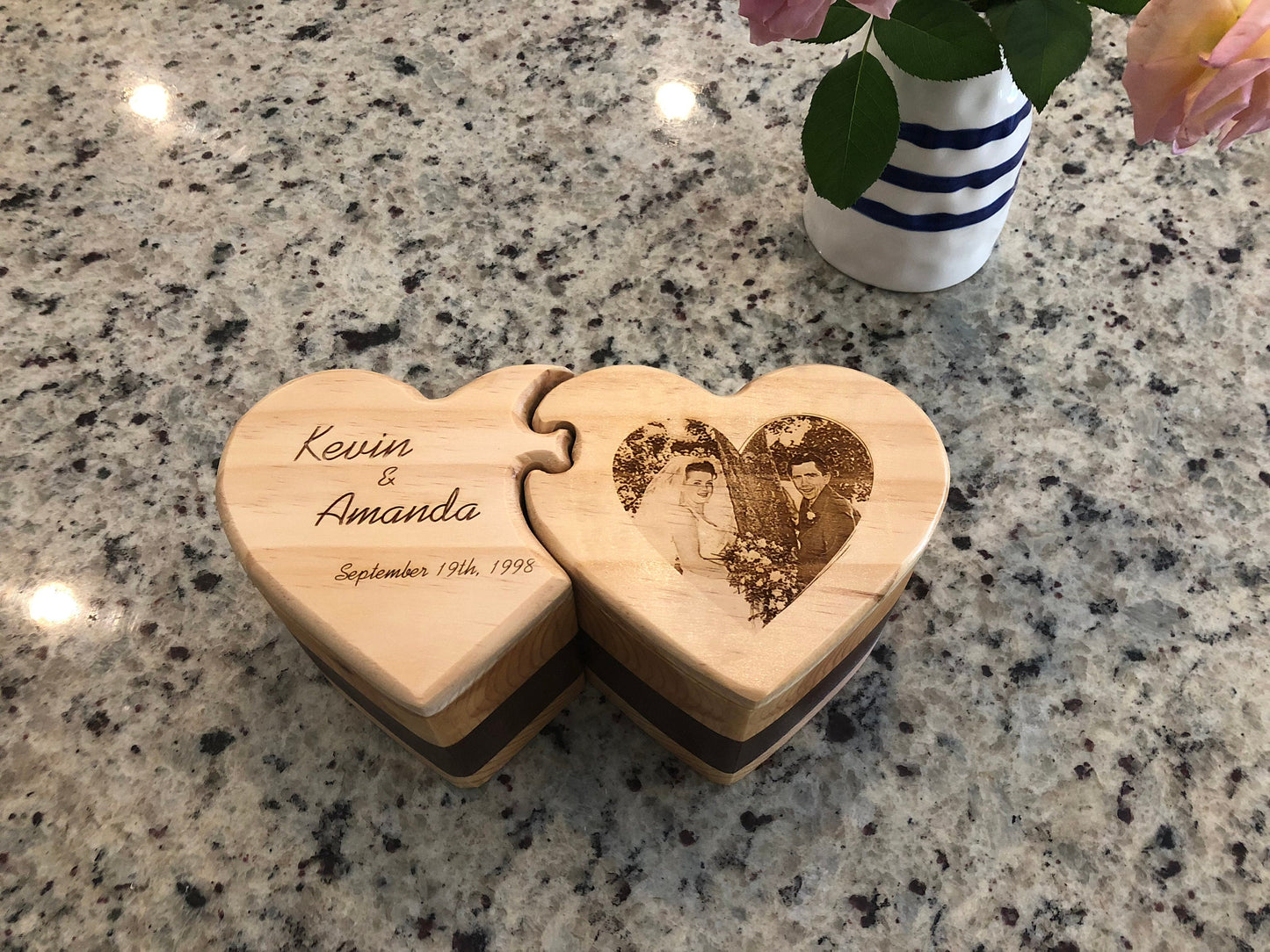 Wooden Box with Drawers, Double Heart, Jewelry Box, Handcrafted, Custom Box, Personalized Box, Handmade, Box, Home Decor, Engraved Stash Box