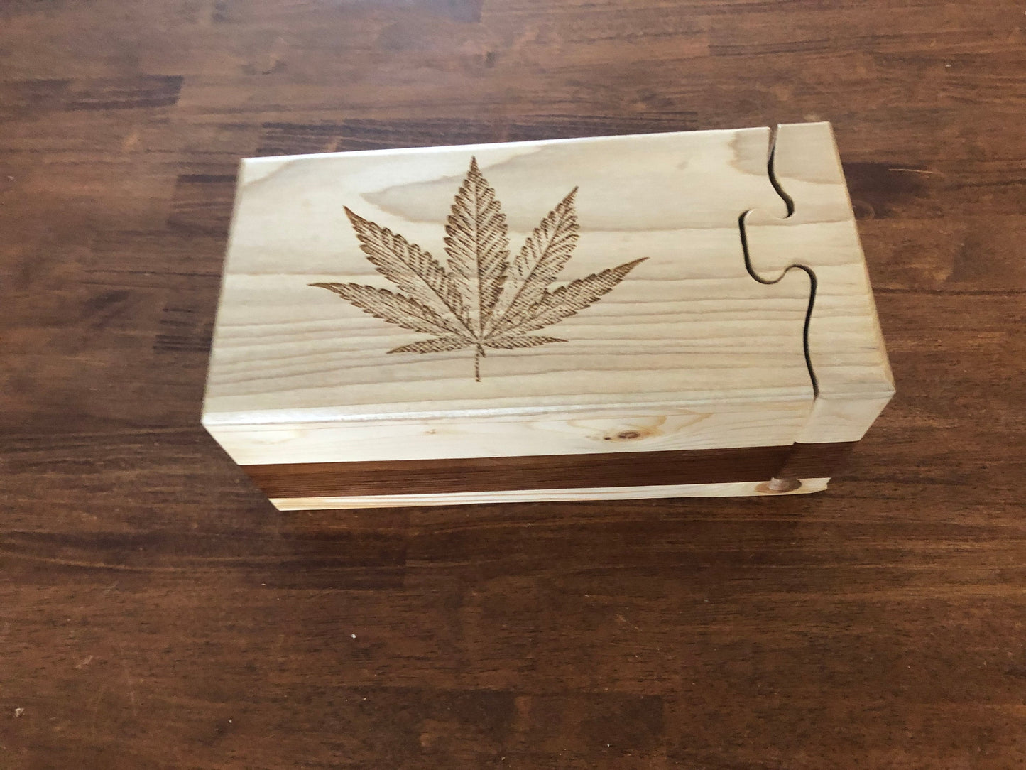 Solid Wood Puzzle Box - Marijuana, Wooden Box, Jewelry Box, Handcrafted, Custom Box, Personalized Box, Handmade, Box, Engraved, Stash Box