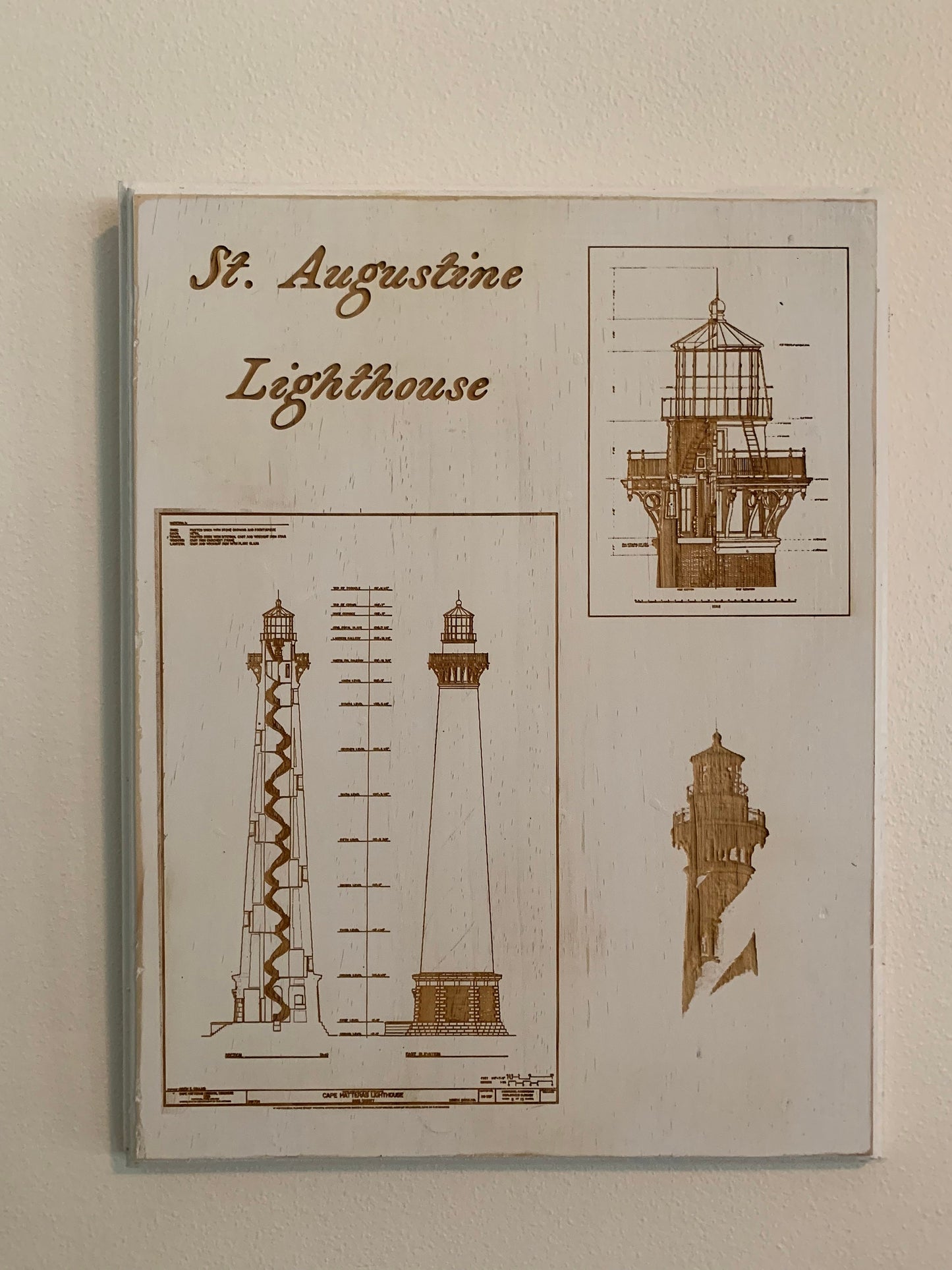 Map Engraved - St Augustine Lighthouse, Custom Engraving, Wood Wall Art, Laser Engraved, Wall Art, Custom Gift, 16 x 12 inches approx