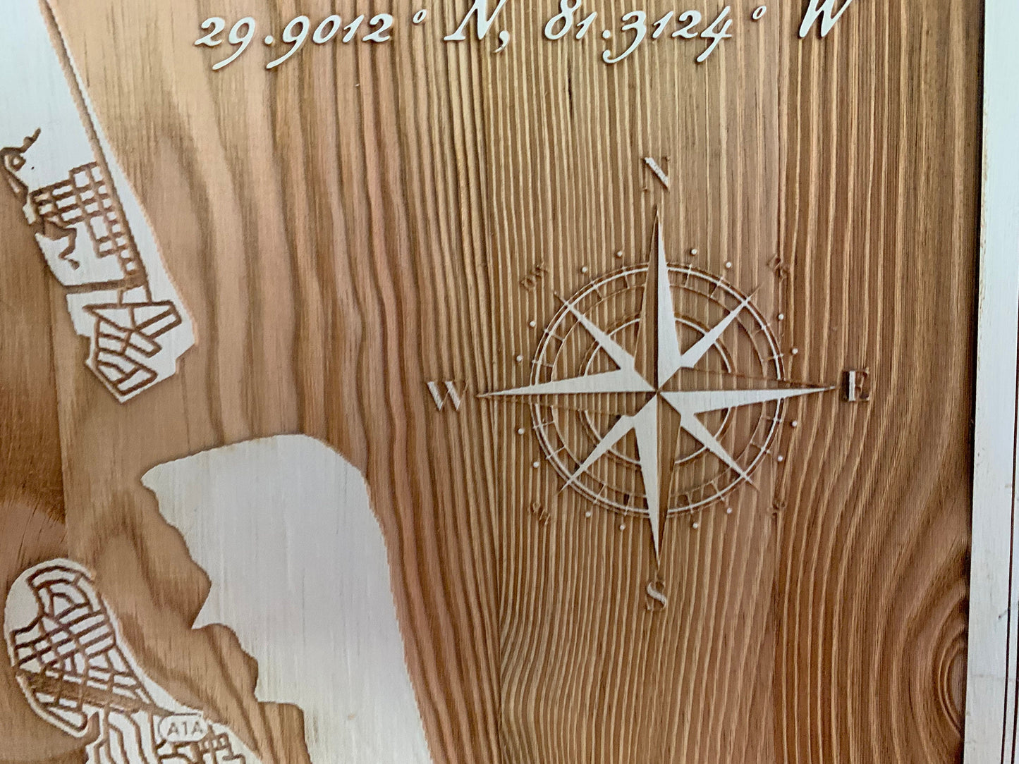 Map Engraved, St Augustine, Custom Engraving, Wood Wall Art, Laser Engraved, Topographic, Wall Art, Custom Gift, 16 x 11.25 inches approx