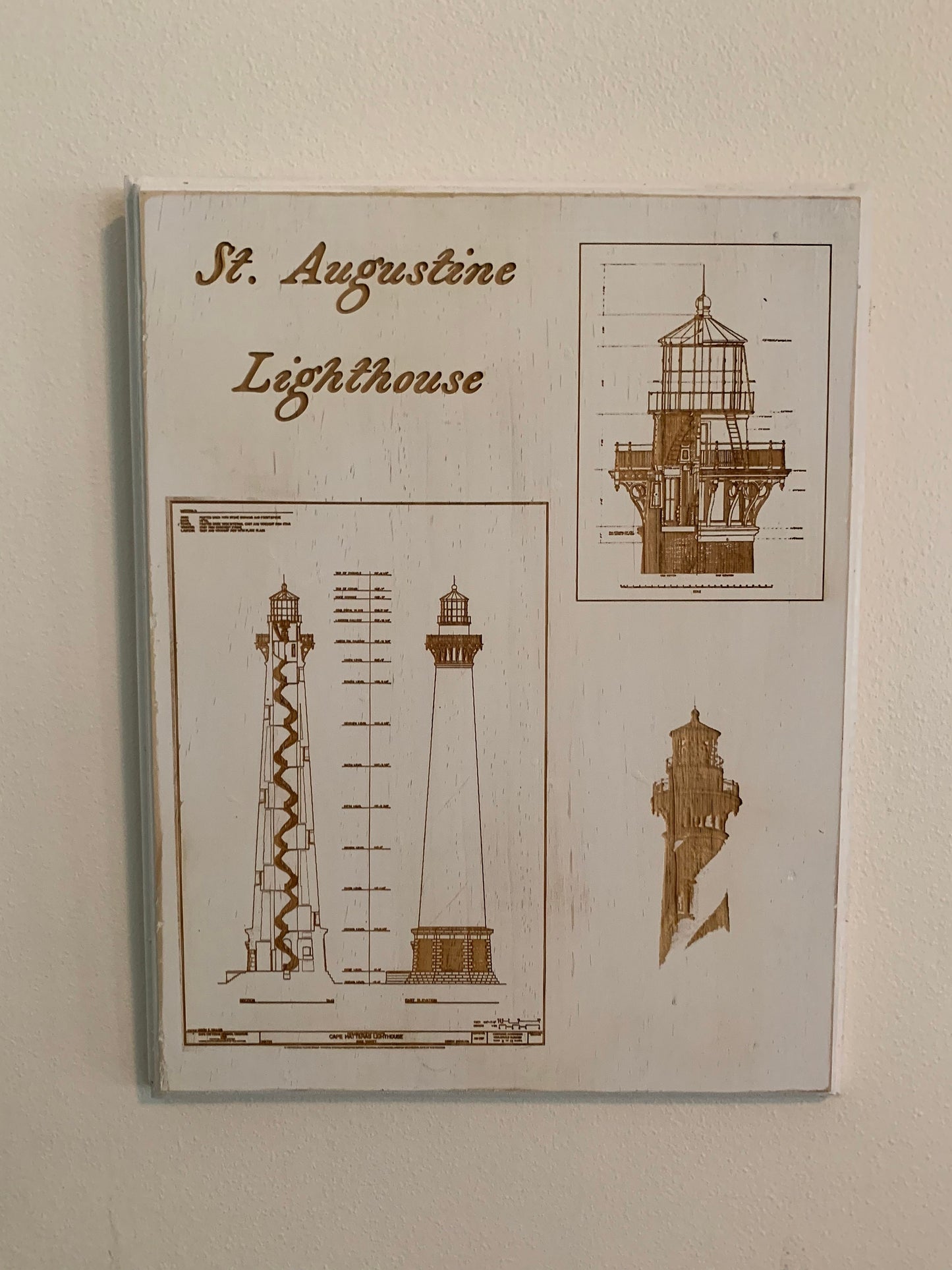 Map Engraved - St Augustine Lighthouse, Custom Engraving, Wood Wall Art, Laser Engraved, Wall Art, Custom Gift, 16 x 12 inches approx