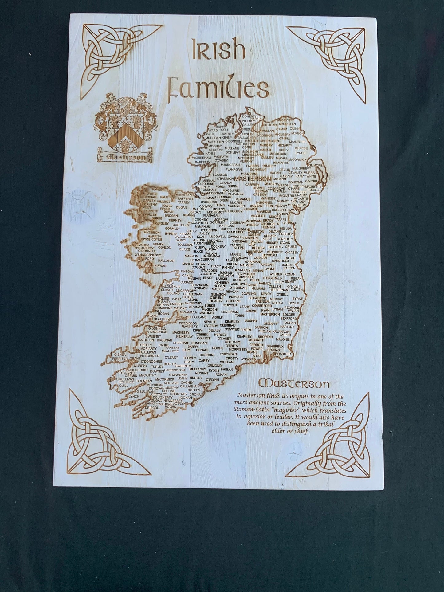 Map Engraved - Irish Family Name, Custom Engraving, Wood Wall Art, Laser Engraved, Topographic, Wall Art, Custom, Custom Gift 16 x 12 inches