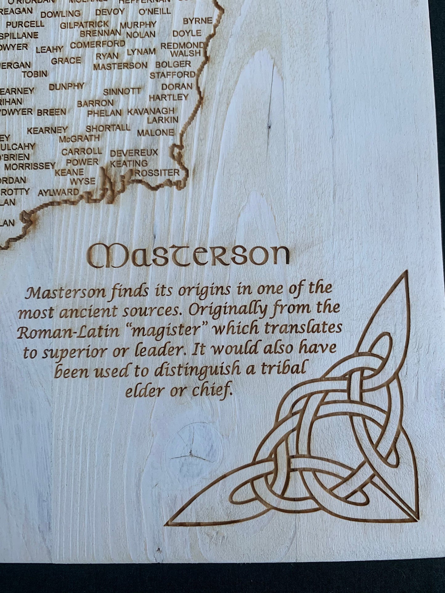 Map Engraved - Irish Family Name, Custom Engraving, Wood Wall Art, Laser Engraved, Topographic, Wall Art, Custom, Custom Gift 16 x 12 inches
