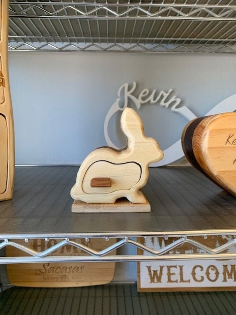 Solid Wood Box w/Drawers, Easter Rabbit, Jewelry Box, Handcrafted, Custom Box, Personalized Box, Handmade, Home Decor, Engraved, Stash Box
