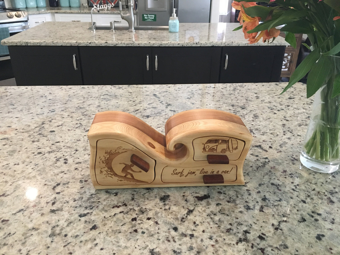 Solid Wood Box W/Drawers - Surf, Jam, Van, Jewelry Box, Handcrafted, Custom Box, Personalized Box, Handmade, Box, Engraved, Stash Box