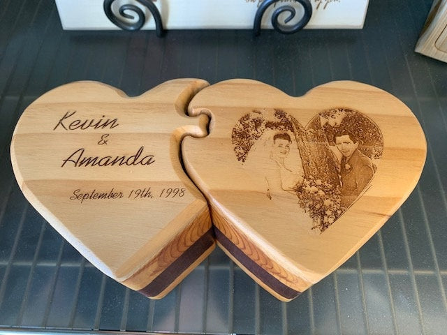 Solid Wooden Box - Double Hearts Interlocking, Jewelry Box, Handcrafted, Custom Box, Personalized Box, Handmade, Box, Engraved, Stash Box