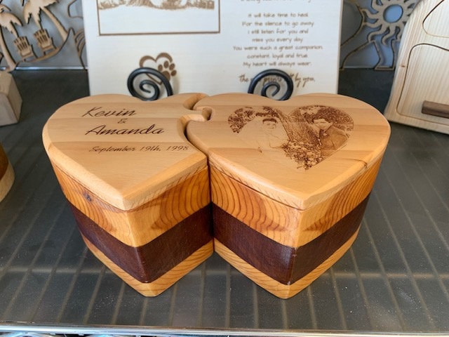 Solid Wooden Box - Double Hearts Interlocking, Jewelry Box, Handcrafted, Custom Box, Personalized Box, Handmade, Box, Engraved, Stash Box
