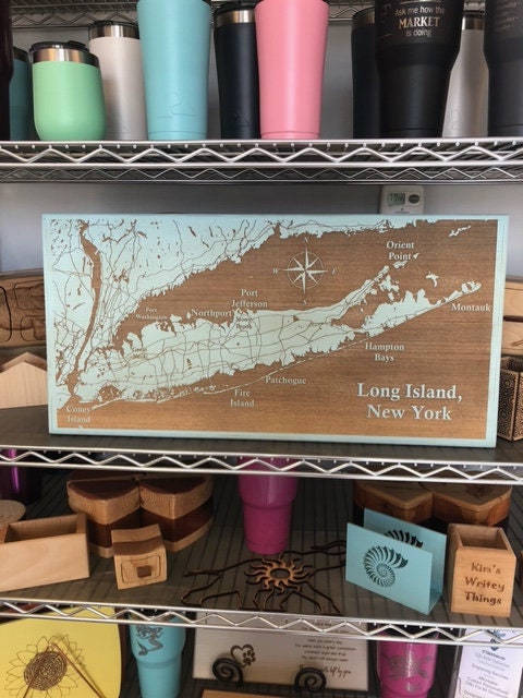 Map Engraved - Long Island, Custom Engraving, Wood Wall Art, Laser Engraved, Topographic, Wall Art, Custom Gift, 24 x 12 inches approx