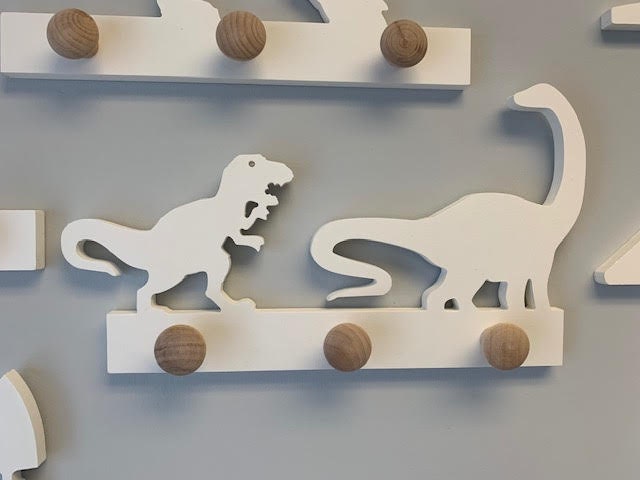 Coat Rack - Diplodocus and T-Rex, Robe Hook, Apron Hook, Hat Rack, Wall Hook, Entryway Organizer, Free Shipping -Mainland USA, Handmade