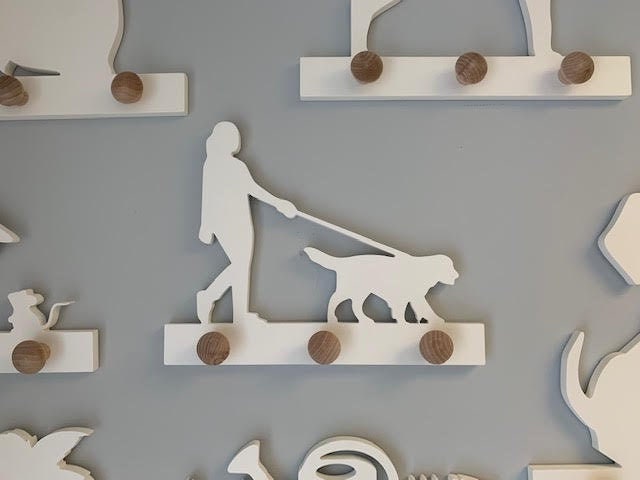 Coat Rack - Lady & Golden Retriever Design, Robe Hook, Leash Holder, Hat Rack, Wall Hook, Free Shipping to Mainland USA, Handmade