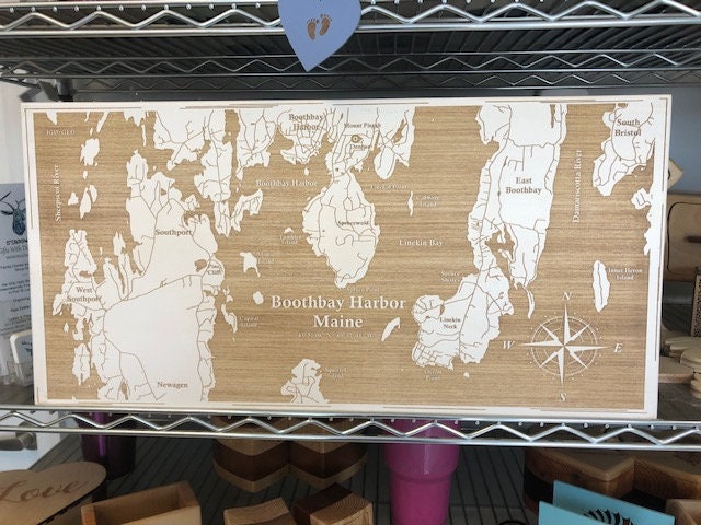 Map Engraved - Maine, Custom Engraving, Wood Wall Art, Laser Engraved, Topographic, Wall Art, Custom Map, Custom Gift, 24 x 12 inches