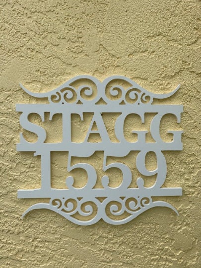 House Number Plaque - Name & Number Flourish