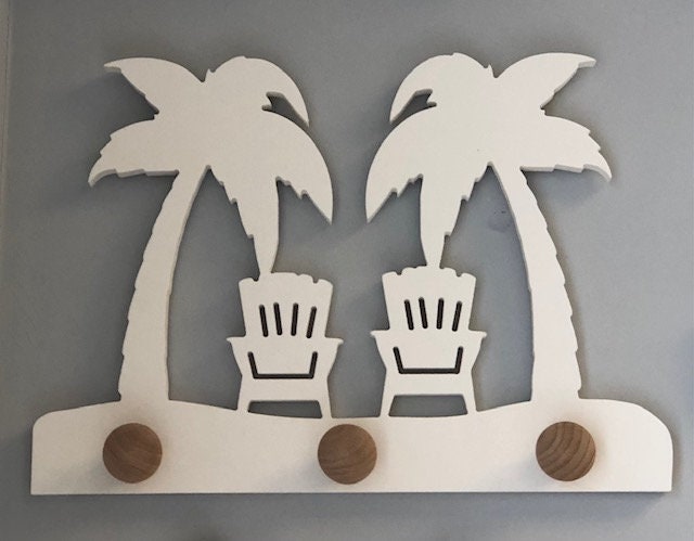 Coat Rack - Palm Trees and Adirondack Chairs, Robe Hook, Apron Hook, Hat Rack, Wall Hook, Free Shipping to Mainland USA, USA Handmade
