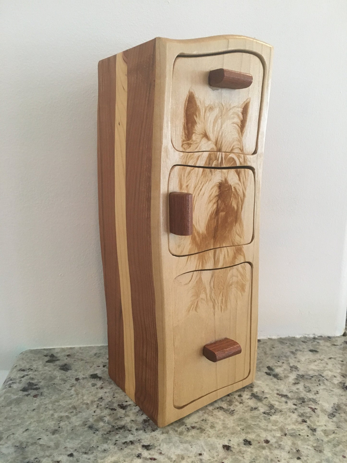 Solid Wood Box W/Drawers - Shaggy Dog, Jewelry Box, Handcrafted, Custom Box, Personalized Box, Handmade, Box, Engraved, Stash Box