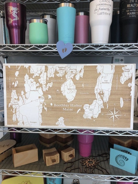 Map Engraved - Maine, Custom Engraving, Wood Wall Art, Laser Engraved, Topographic, Wall Art, Custom Map, Custom Gift, 24 x 12 inches