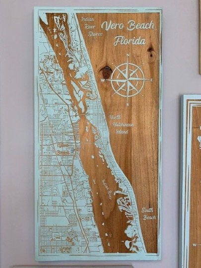 Map Engraved - Vero Beach, Florida, Custom Engraving, Wood Wall Art, Laser Engraved, Wall Art, Custom Gift, 24 x 12 inches approx
