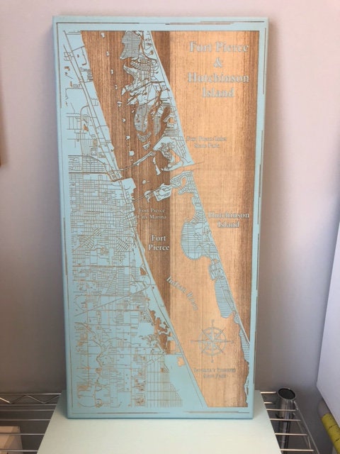 Map Engraved - Fort Pierce, Florida, Custom Engraving, Wood Wall Art, Laser Engraved, Topographic, Custom Map, Custom Gift, 24 x 12 inches