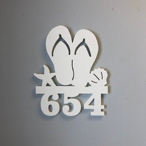 House Number Sign, Flip Flops, Starfish, Seashell