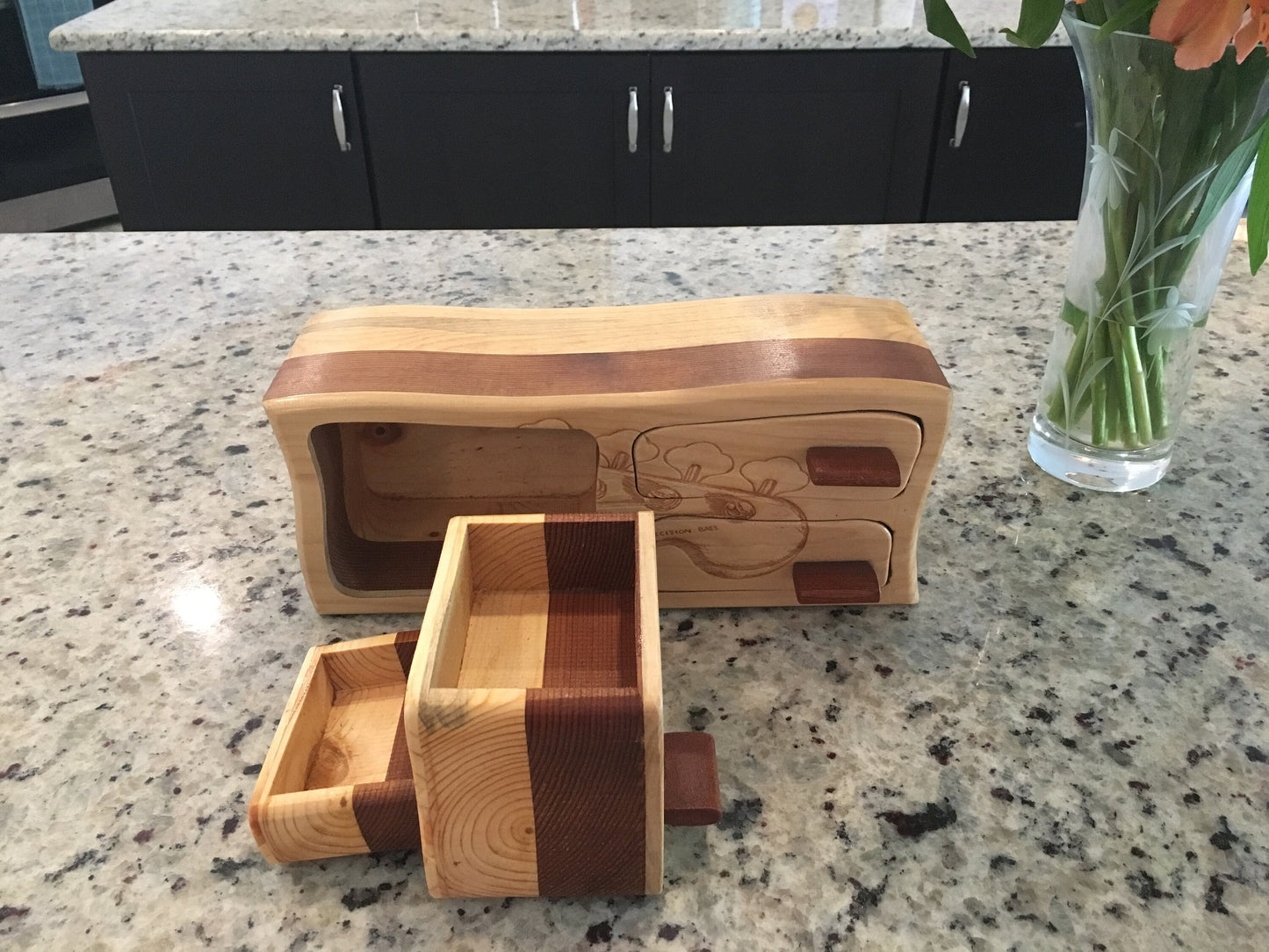 Solid Wood Box W/Drawers - Guitar Fender Head, Jewelry Box, Handcrafted, Custom Box, Personalized Box, Handmade, Decor, Engraved, Stash Box