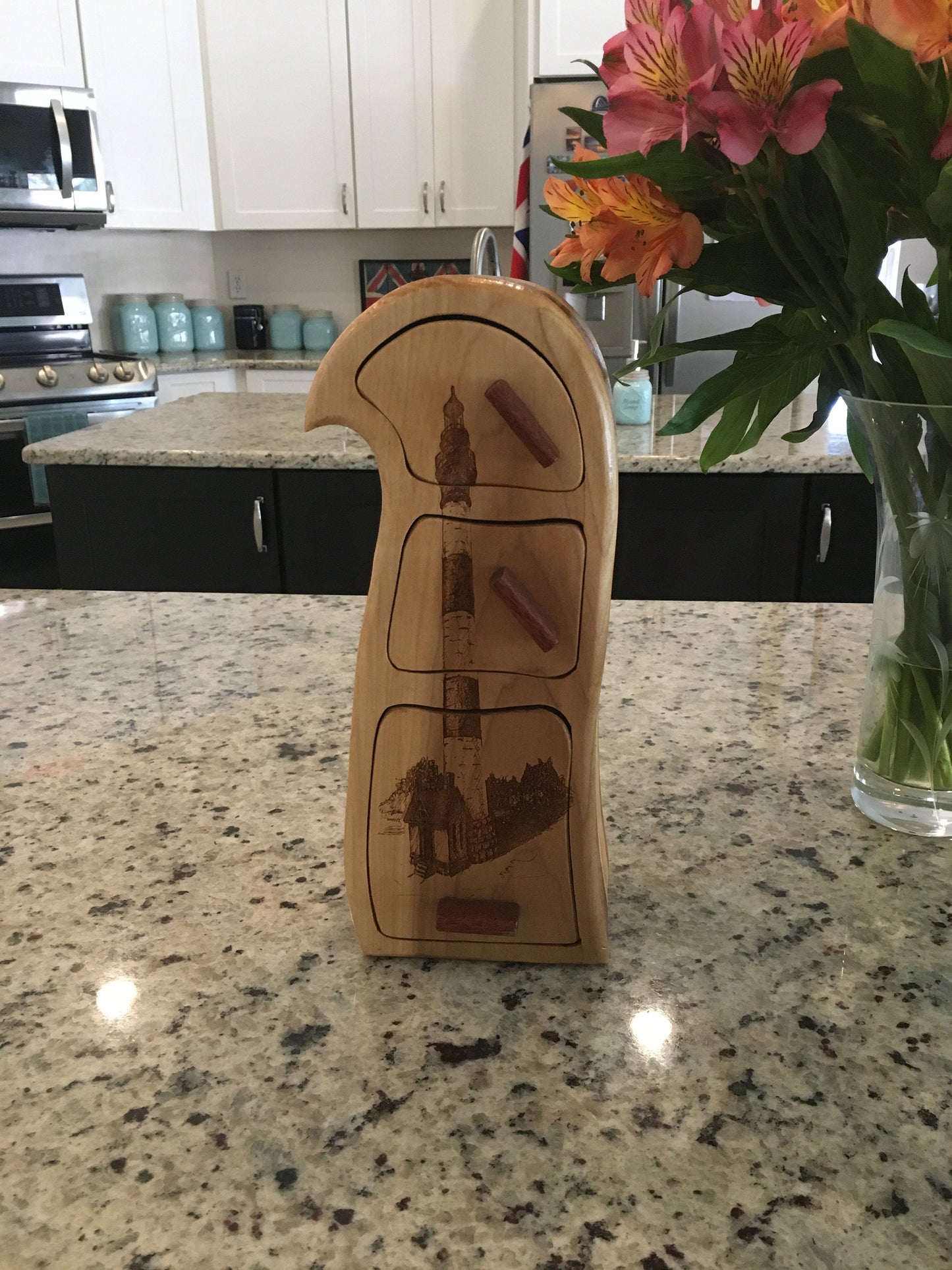 Solid Wood Box W/Drawers - Lighthouse, Jewelry Box, Handcrafted, Custom Box, Personalized Box, Handmade, Home Decor, Engraved, Stash Box