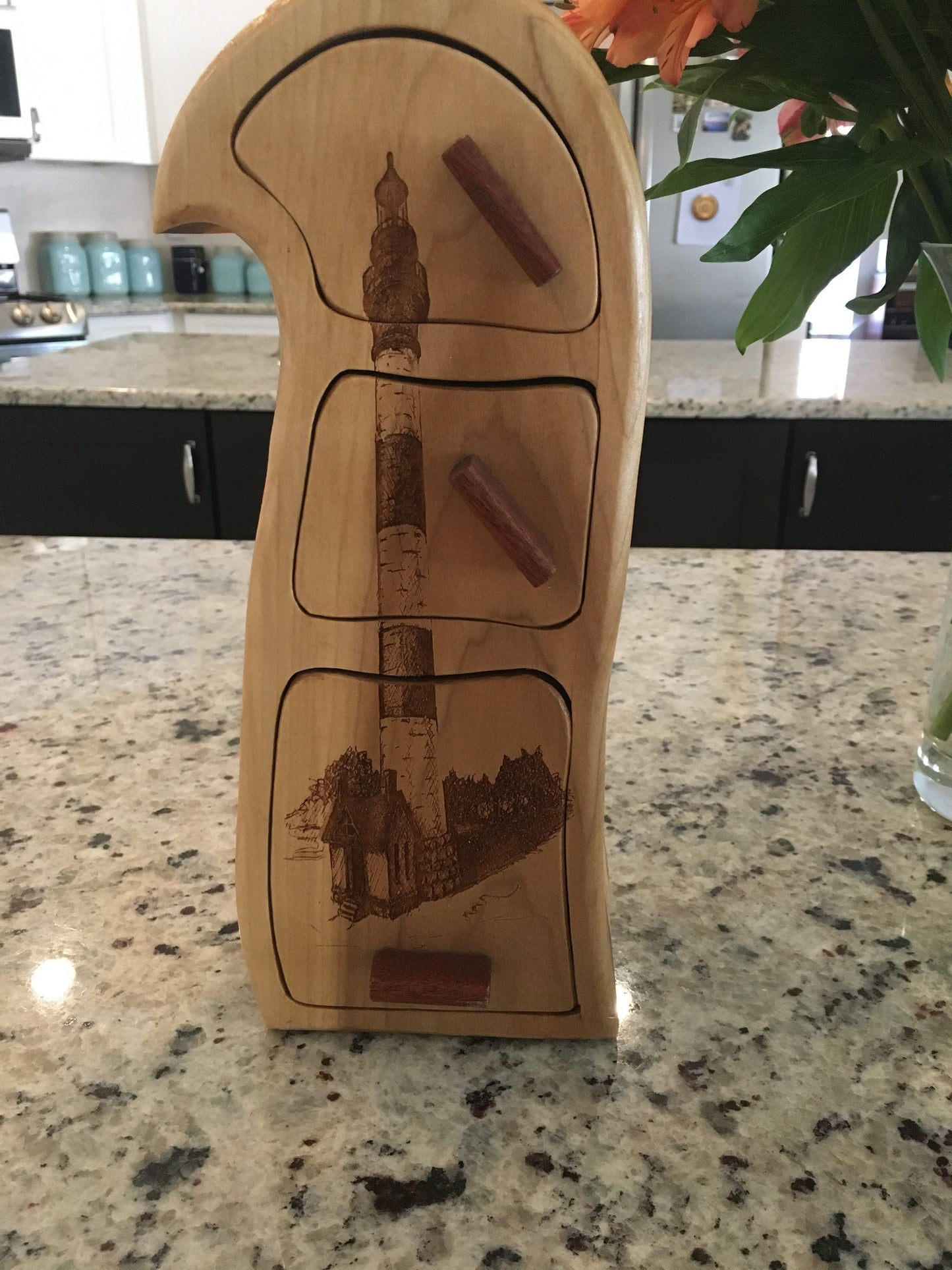 Solid Wood Box W/Drawers - Lighthouse, Jewelry Box, Handcrafted, Custom Box, Personalized Box, Handmade, Home Decor, Engraved, Stash Box