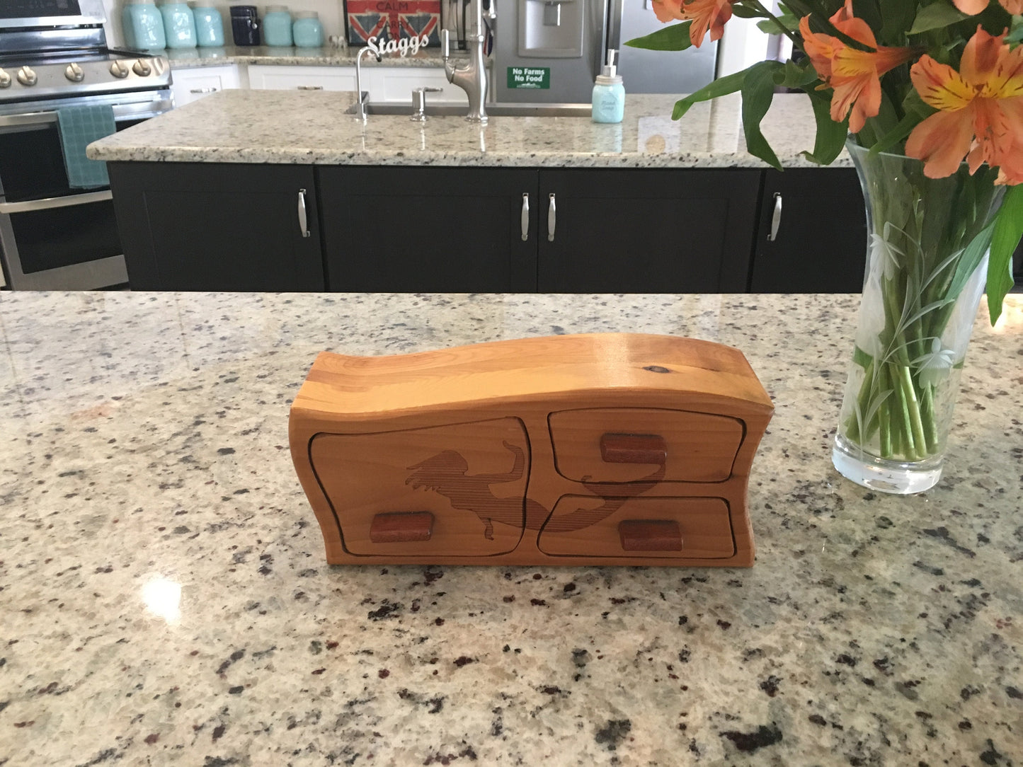 Solid Wood Box W/Drawers - Mermaid Swimming, Jewelry Box, Handcrafted, Custom Box, Personalized Box, Handmade, Engraved, Stash Box