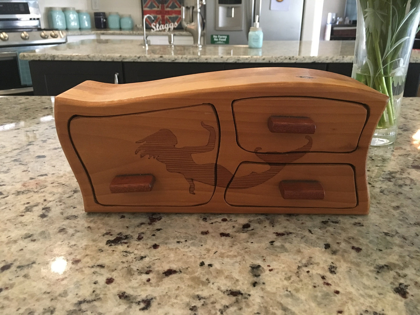 Solid Wood Box W/Drawers - Mermaid Swimming, Jewelry Box, Handcrafted, Custom Box, Personalized Box, Handmade, Engraved, Stash Box