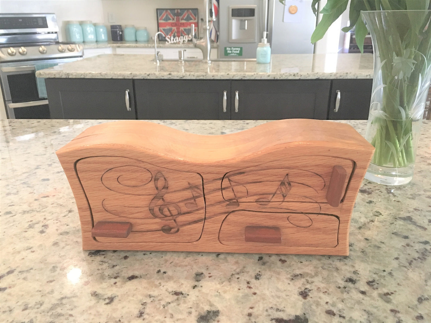 Solid Wood Box W/Drawers - Music Notes, Jewelry Box, Handcrafted, Custom Box, Personalized Box, Handmade, Box, Decor, Engraved, Stash Box
