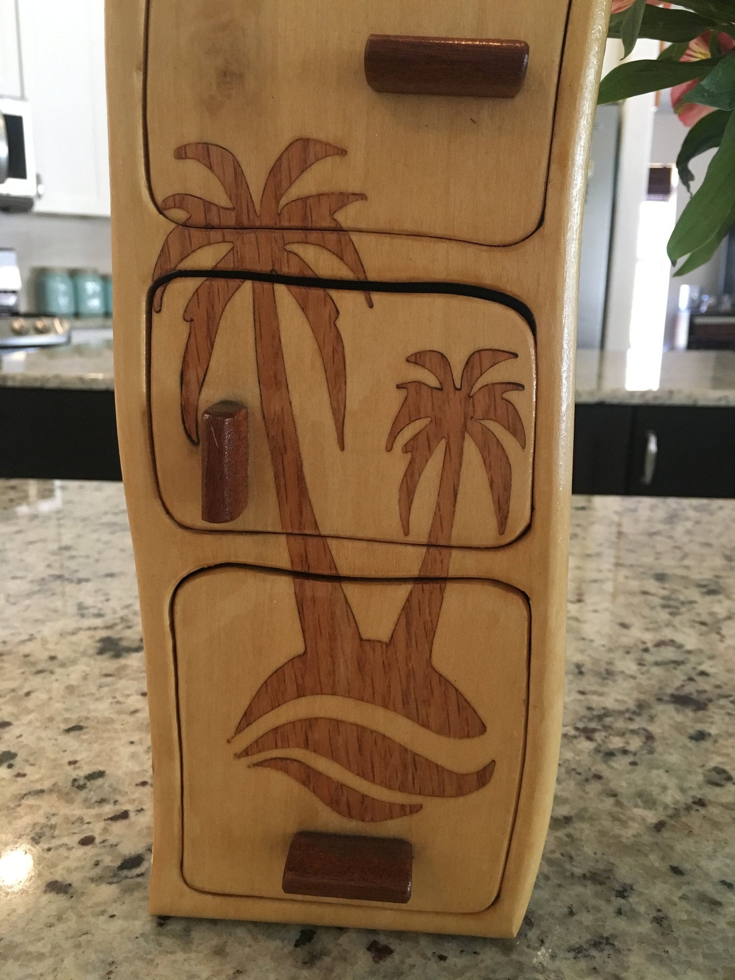 Solid Wood Box W/Drawers - Palm Trees, Jewelry Box, Handcrafted, Custom Box, Personalized Box, Handmade, Home Decor, Engraved, Stash Box