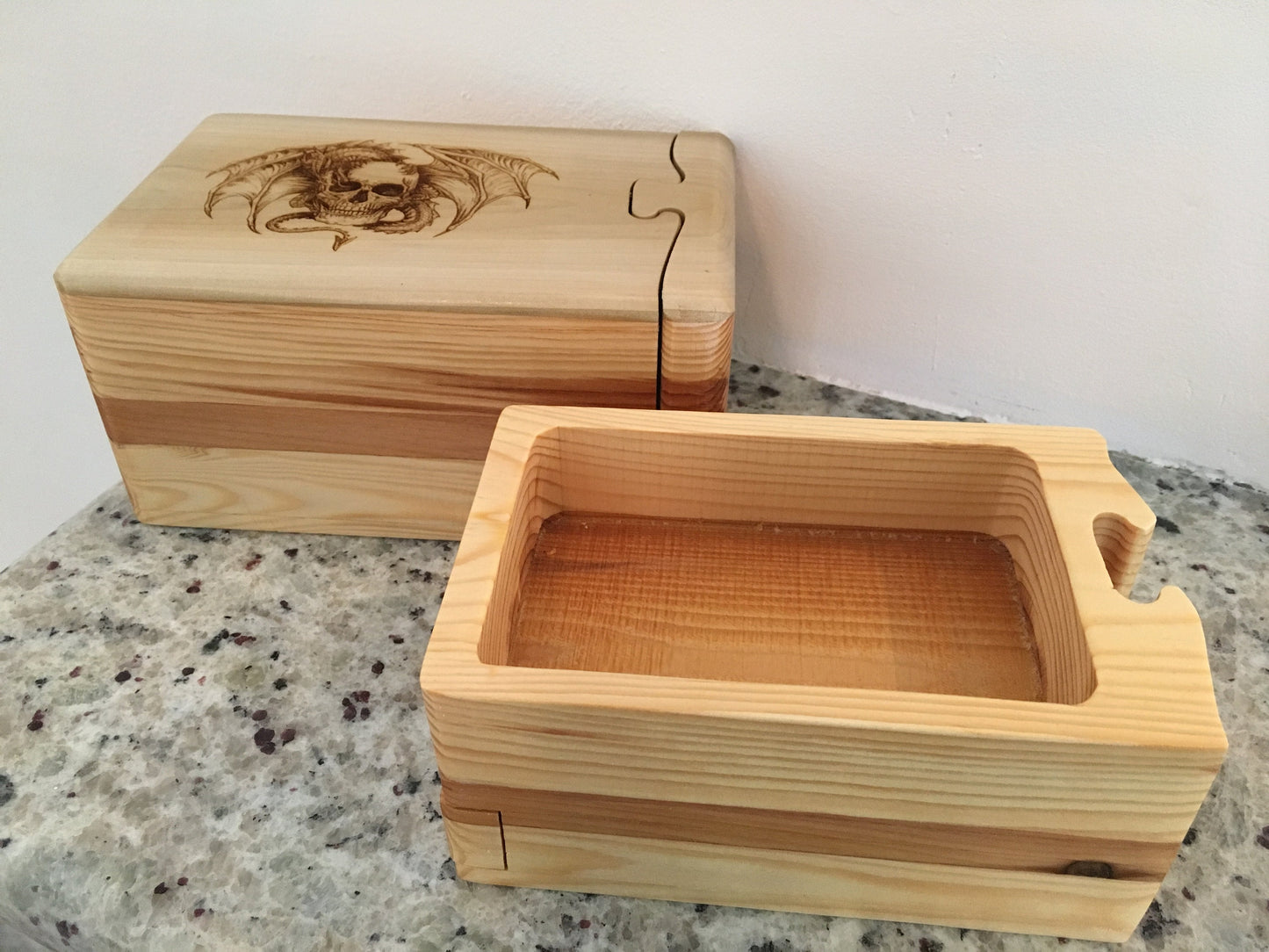 Solid Wood Puzzle Box - Dragon Skull, Wooden Box, Jewelry Box, Handcrafted, Custom Box, Personalized Box, Handmade, Box, Engraved, Stash Box